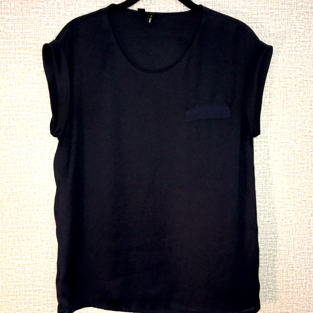 MANGO Suit Navy Blue Chiffon Blouse sz4